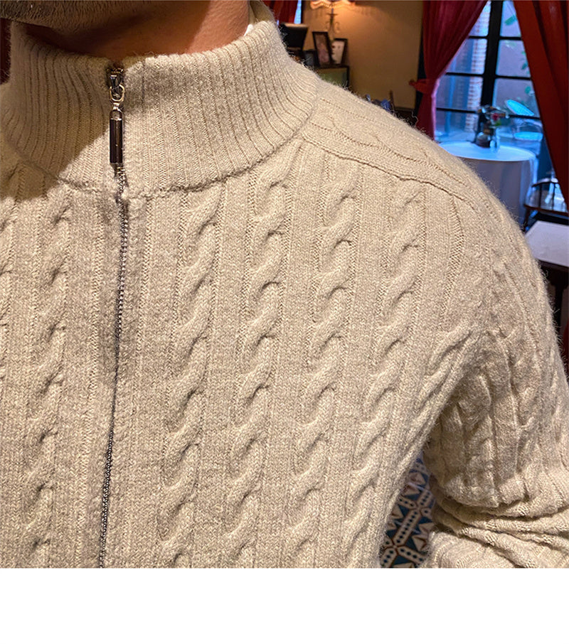 Slim Jacquard Stand Collar Warm Sweater Coat