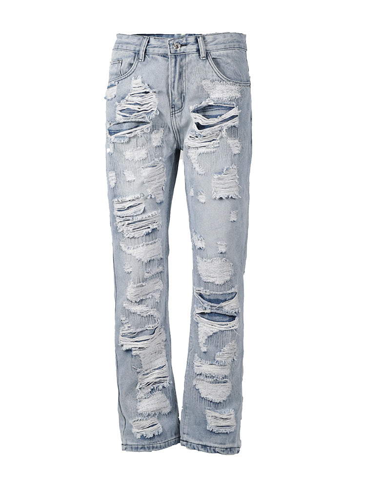 Men Destruction Patch Erosion Washed Jeans