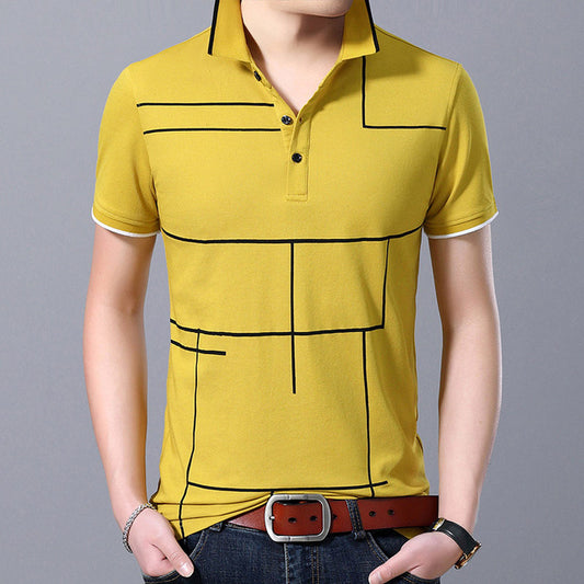 Polo Shirt Men's Plaid Top Grade Summer