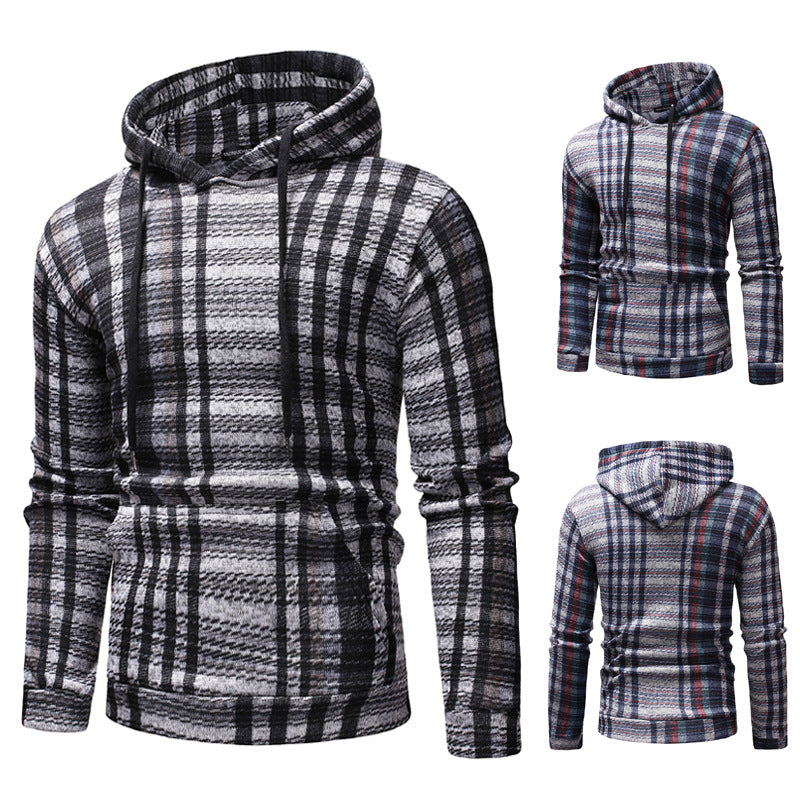 Hooded Men Striped Sweater Slim Fit