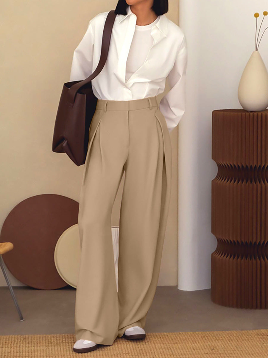 Gray Straight Casual Suit Pants For Women