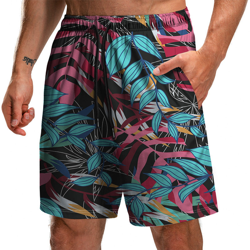 Summer New Leaf Series 3D Printed Shorts Loose Beach Pants Fashion Casual Shorts Men