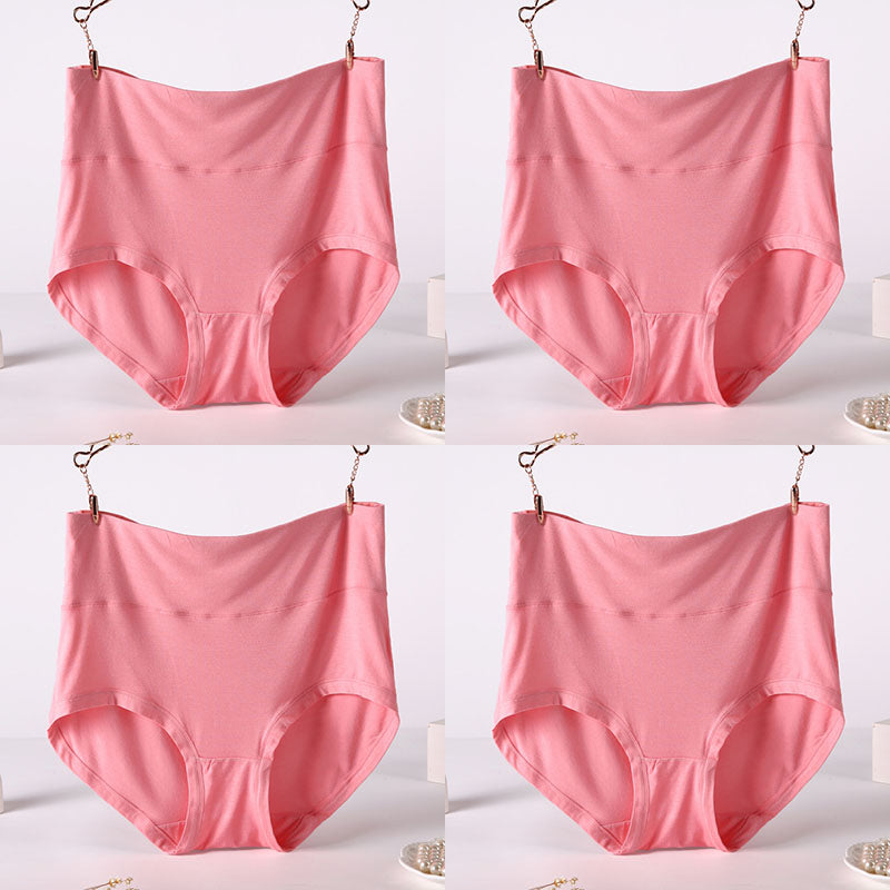 Women Underwear Soft Viscose Solid Color High Waist Panties 4pcs A Lot