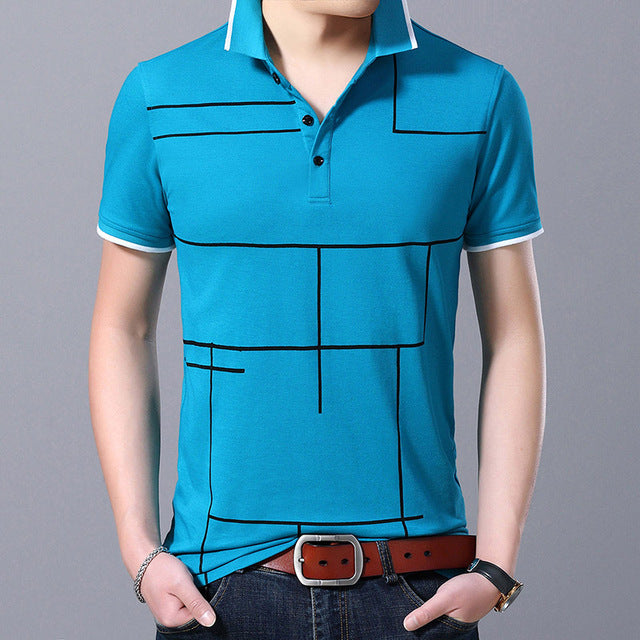 Polo Shirt Men's Plaid Top Grade Summer