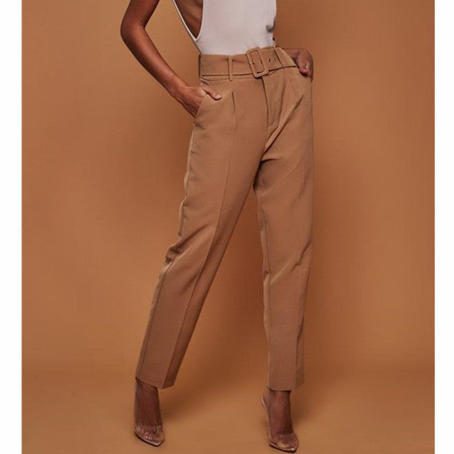 Women Straight Pants Lady Business Trousers Belt Women's Suit Pants Pants