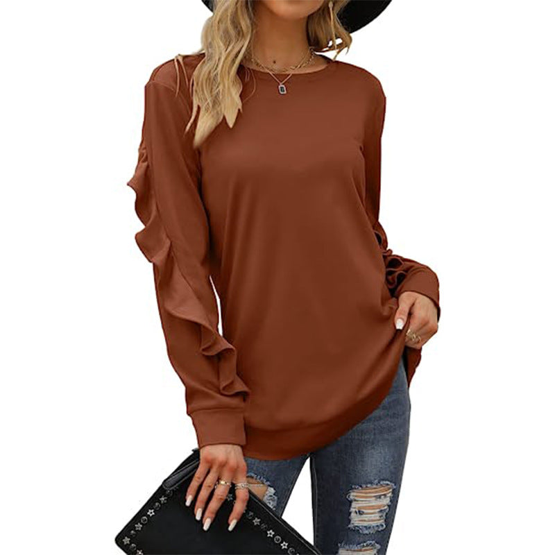 Women's Clothing Casual Round Neck Sweater Pleated Long Sleeve Top For Women