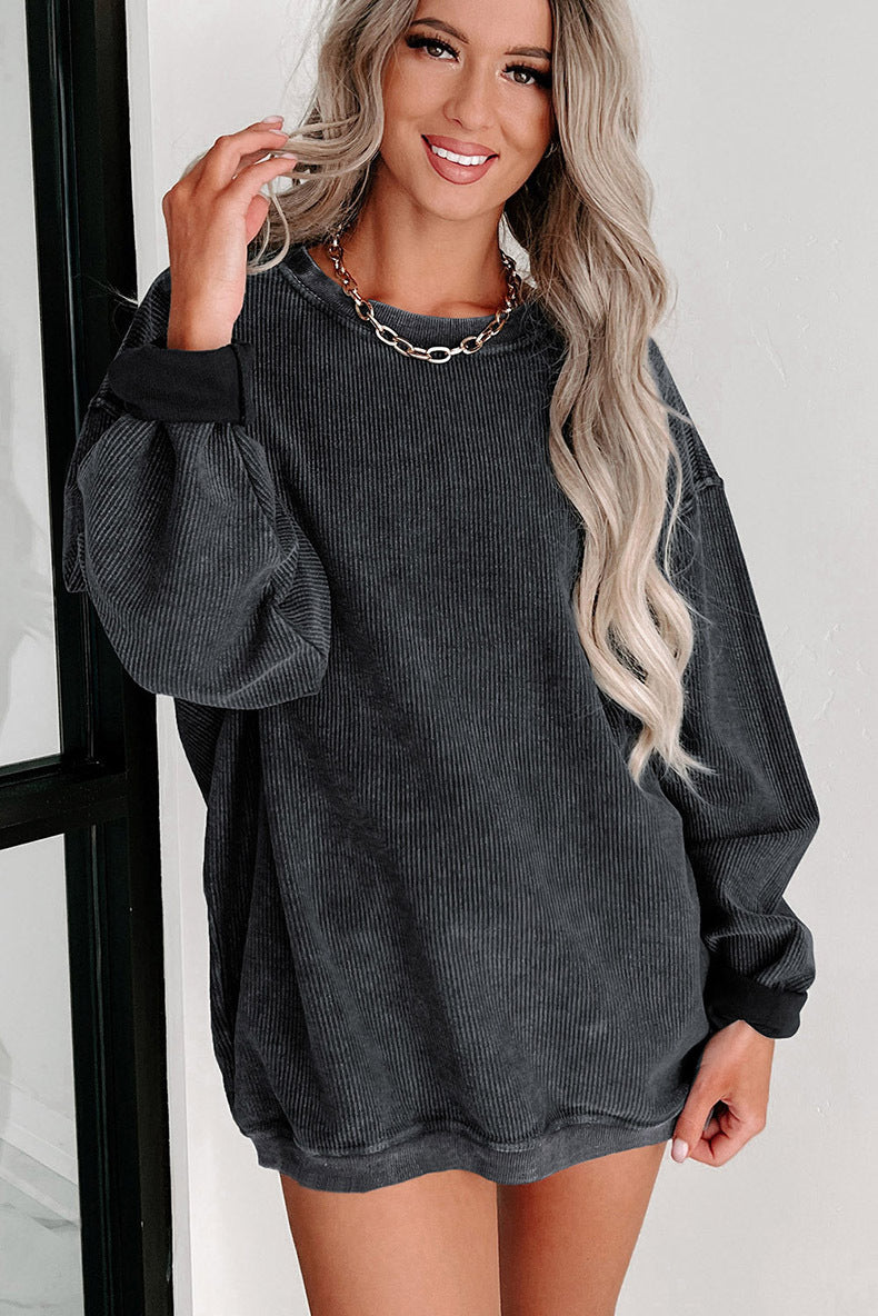 Leisure Style Oversize Solid Color Pullover Thread