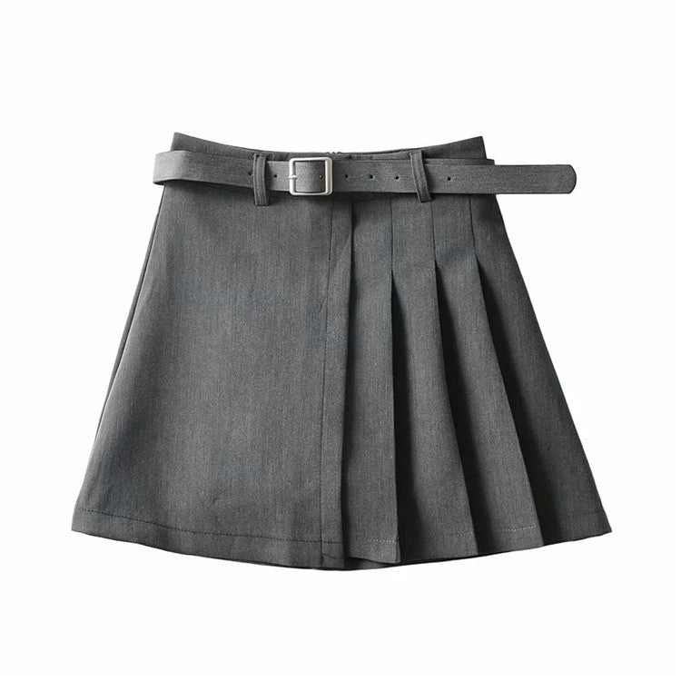 Pure Color Pleated Skirt Short Skirt Women Casual Simple Skirt