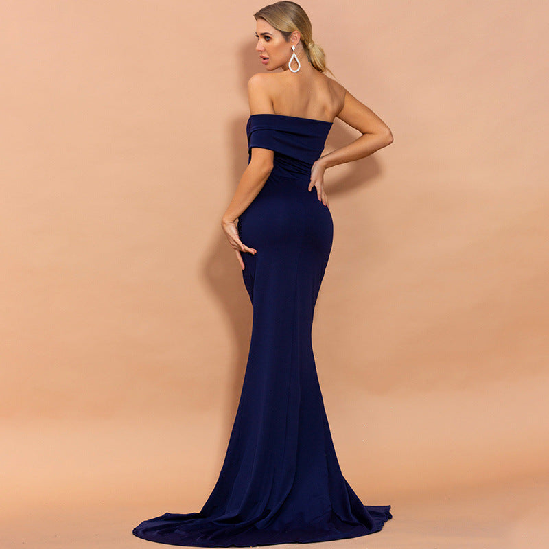 One-shoulder Party Evening Dress Long Stylish Slim Fit