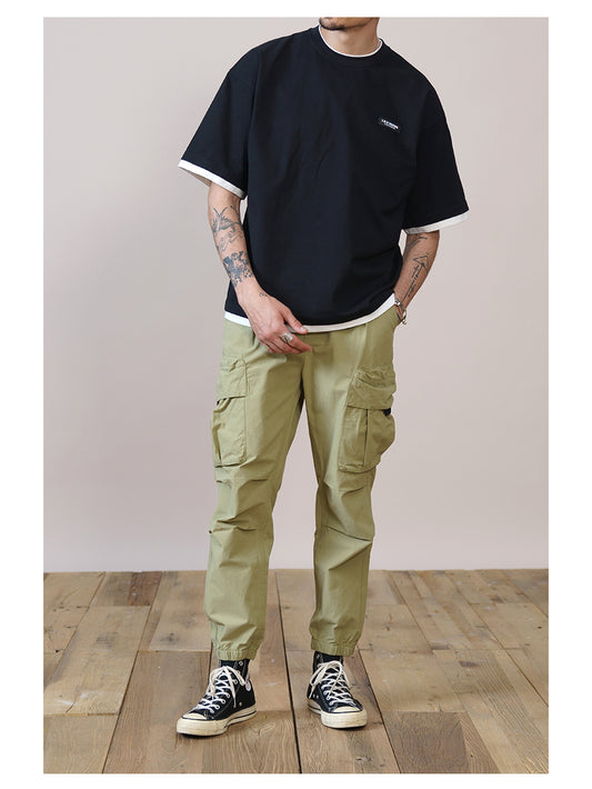 Autumn New Style Multi-bag Tooling Trousers Casual Cropped Trousers Men