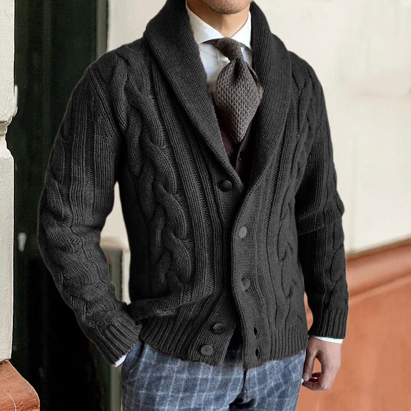 Autumn And Winter New Knitted Cardigan Men's Lapel Long Sleeve Twisted Sweater Coat