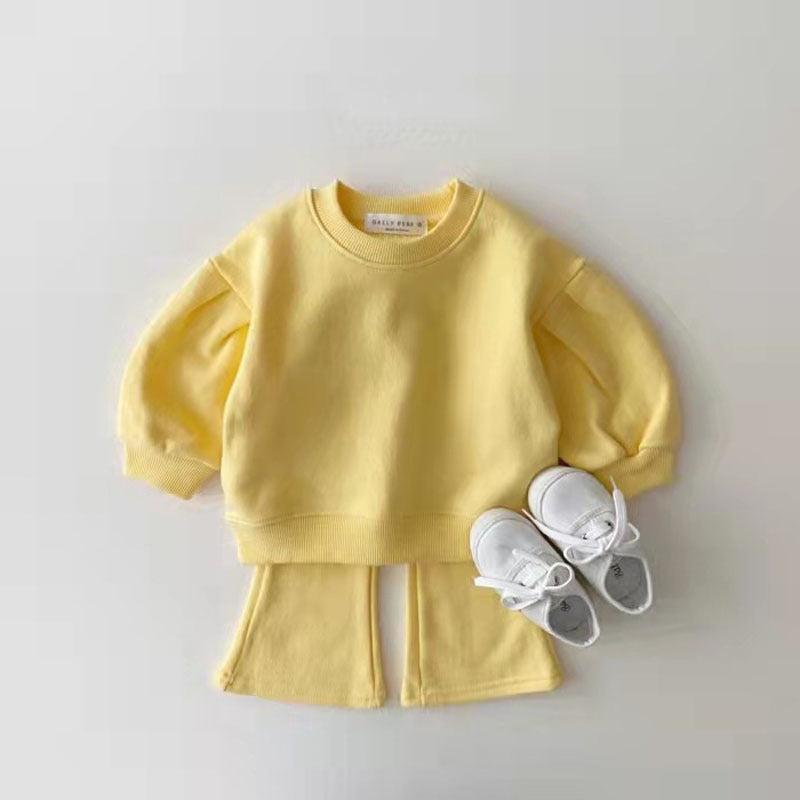 Korean Style Children's Clothing Infant Toddler Spring And Autumn Girls Cotton Suit Baby Candy Color Trendy Children Sweater Pants Two-piece Set