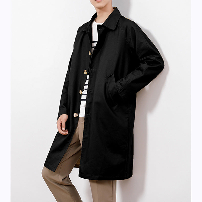 Men's Single-breasted Casual Mid-length Trench Coat