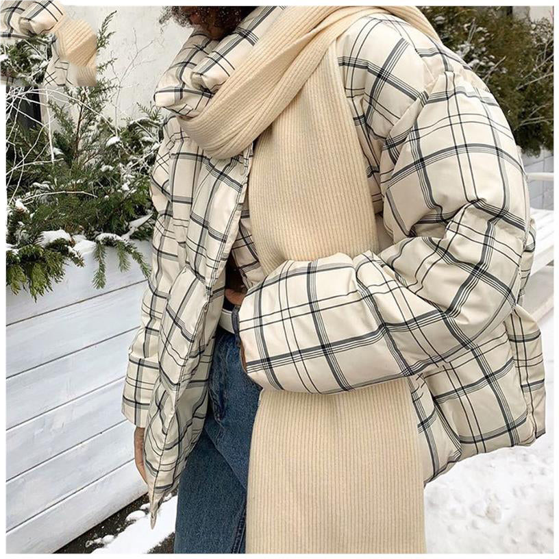 Fashion plaid winter parkas Women Turtleneck warm coat