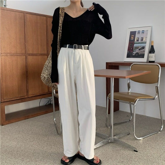 Wide Leg Pants Women High Waist Drape Casual Pants White Pants