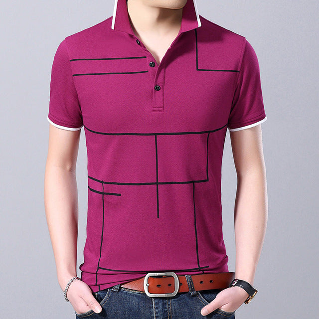 Polo Shirt Men's Plaid Top Grade Summer