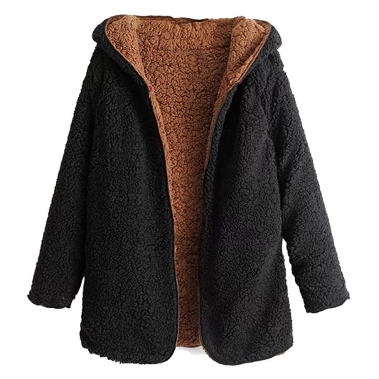 Hooded lamb fur coat loose texture female coat