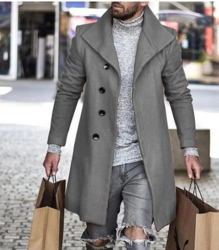 Woolen Coat Mid Length Men's Trench Coat