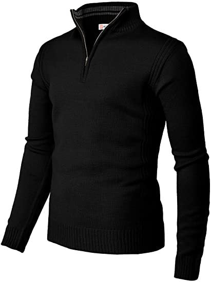 Men's Casual Slim Pullover Knit Zipper Stand Collar Polo Shirt