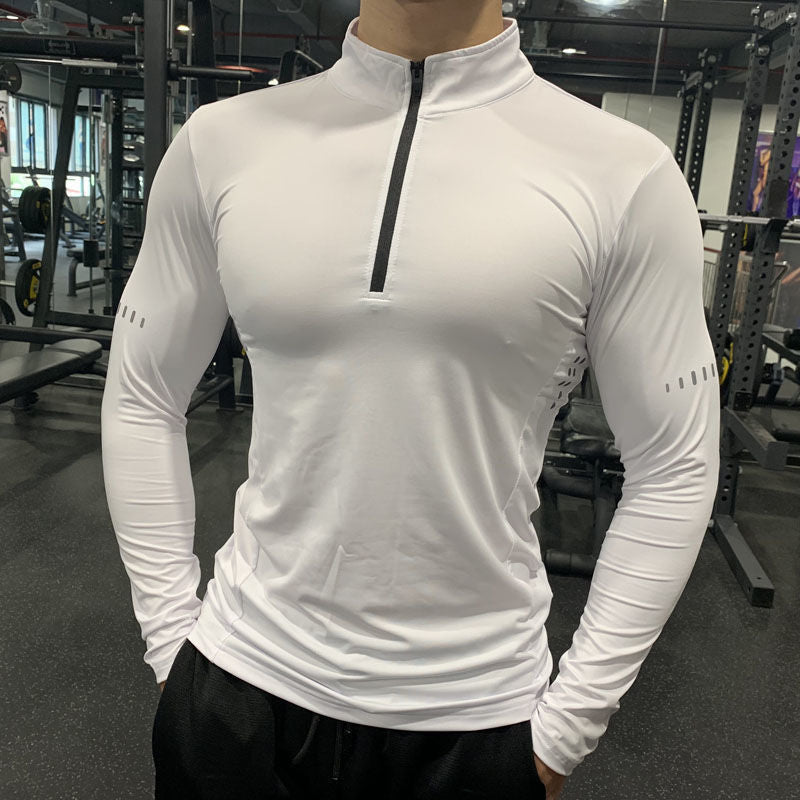 Half Zipper Fitness Long Sleeve Men Running Sweat Absorption