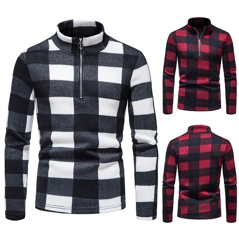 Placket Zipper Design High Neck Bottoming T-shirt Sweater Men