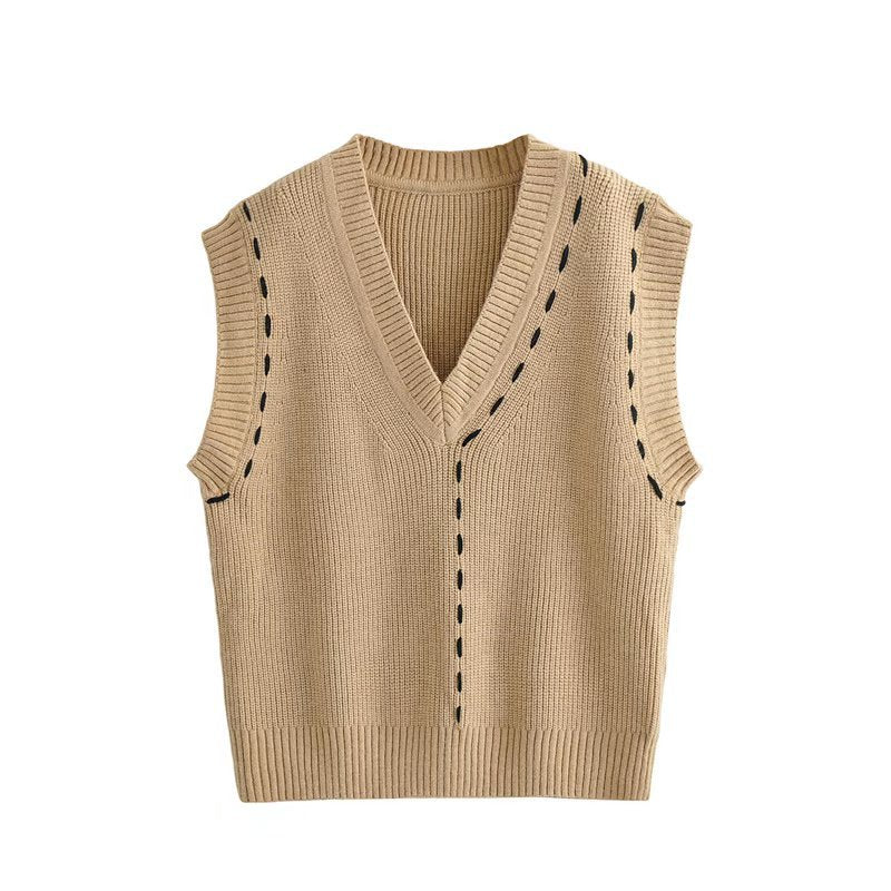 Net Red Sleeveless Knitted Sweater Vest For Women