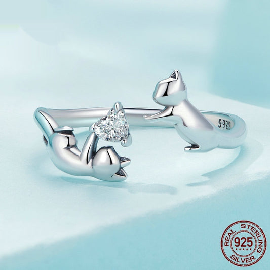 Frolic Cat Argent Pur Open Ring For Women