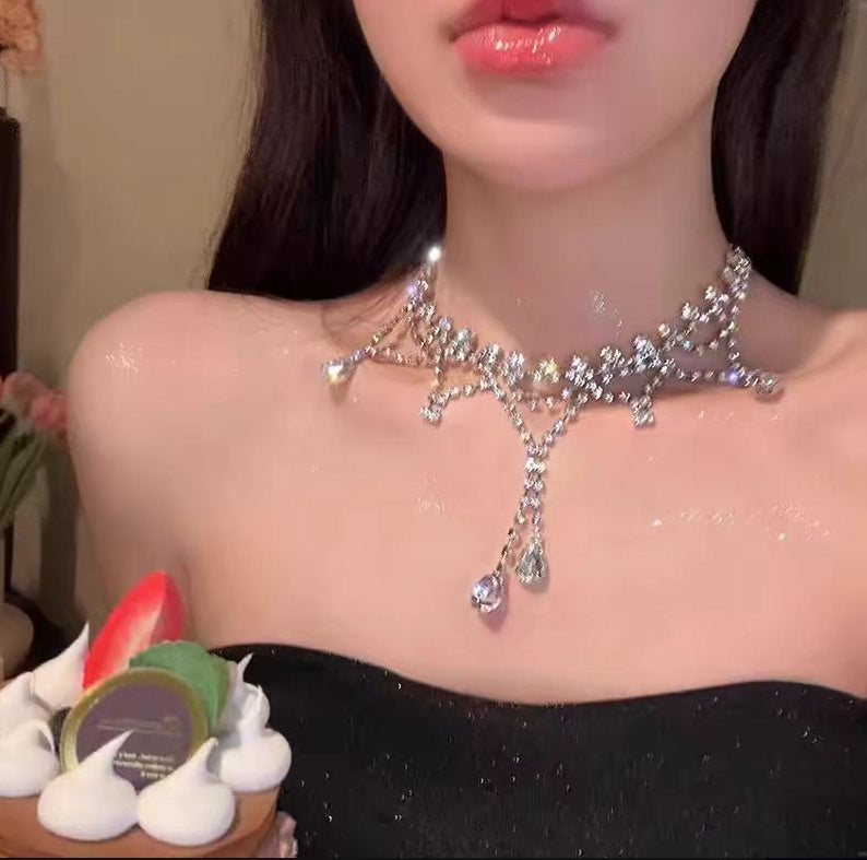 2025 New High End Design Full Diamond Water Diamond Necklace