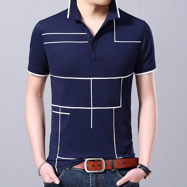 Polo Shirt Men's Plaid Top Grade Summer