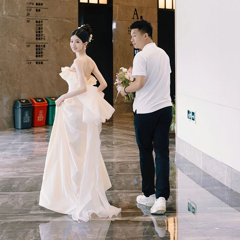 Tube Top Light Wedding Dress Satin Slim Trip Shoot