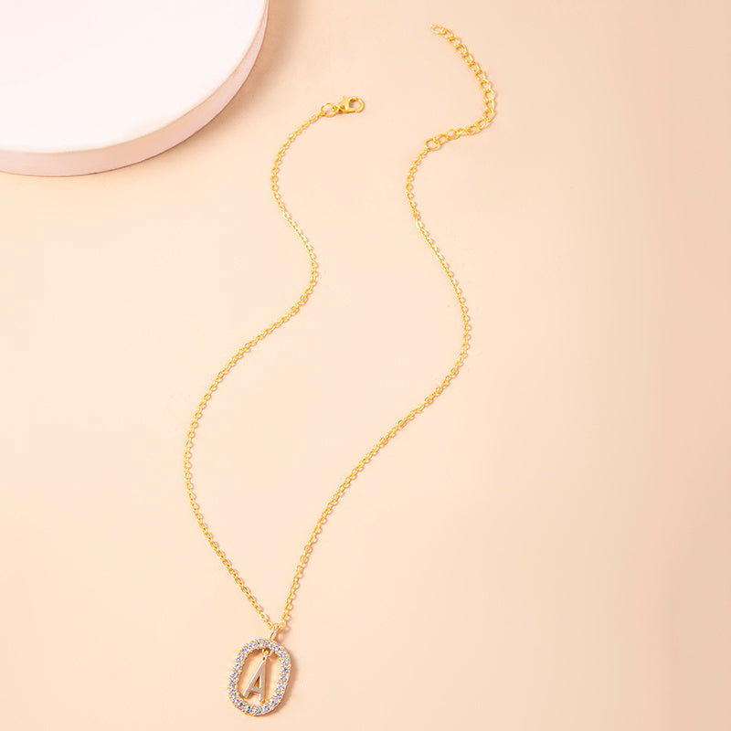 Crystal Letter Necklace Gold Name Initial Alphabet Oval Pendant Necklaces For Women