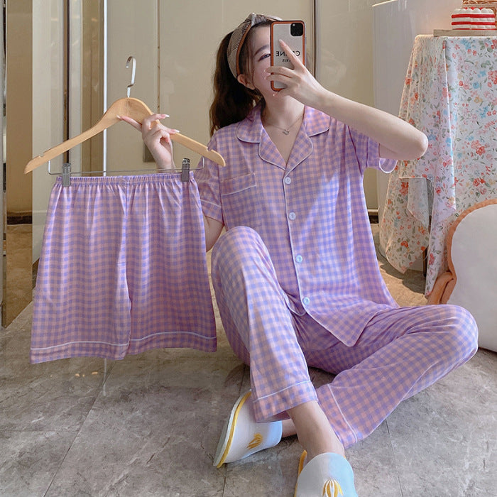 Fruit Pajamas Women's Summer Thin Short-sleeved Trousers Milk Silk Cute Loungewear Three-piece Suit