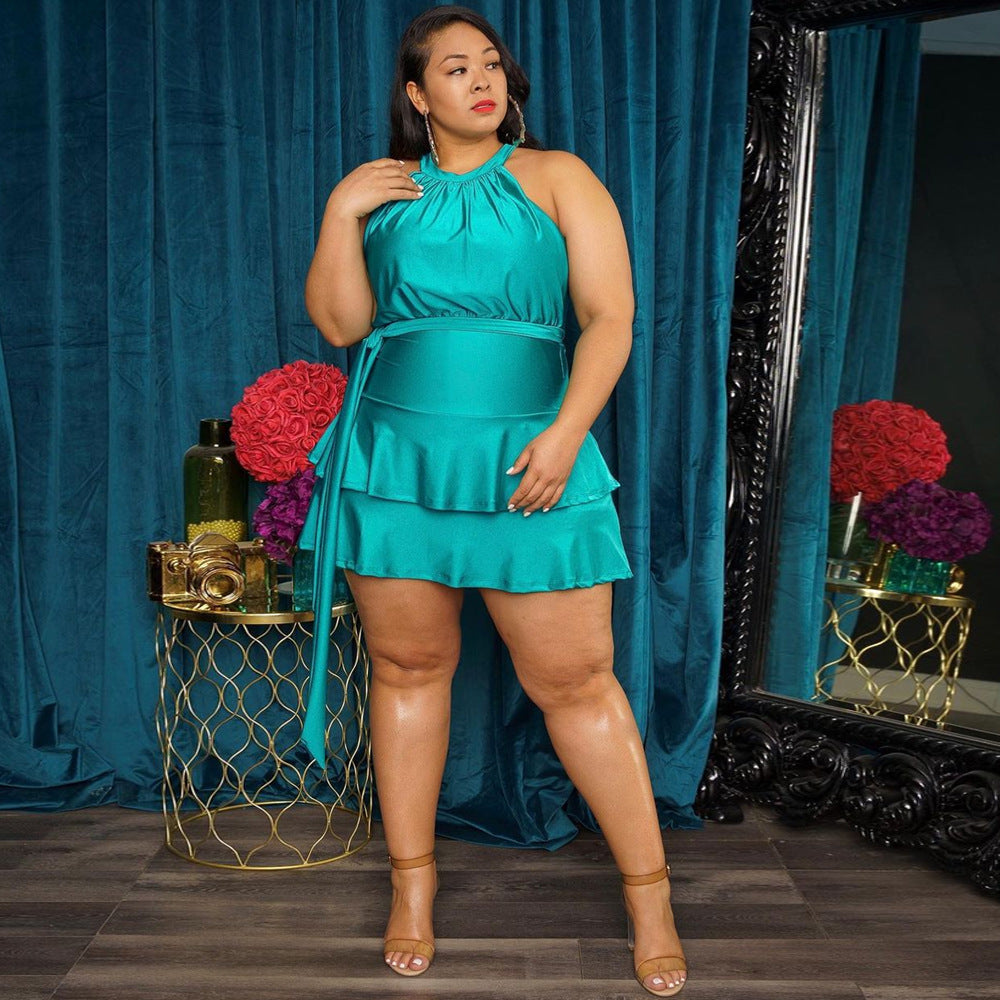 Summer Plus Size Women's Belt Fungus Dress