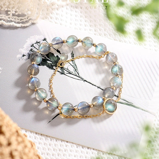 Natural Gray Moonstone Labradorite Crystal Bracelet For Women