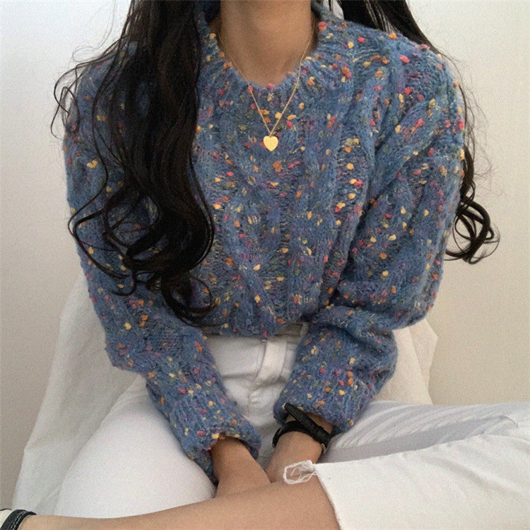 Candy contrast color little age knit sweater women