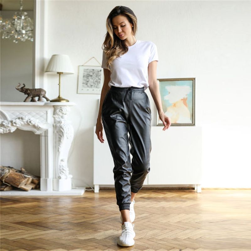 Fashion PU Pants For Women Full Length Pencil Pants