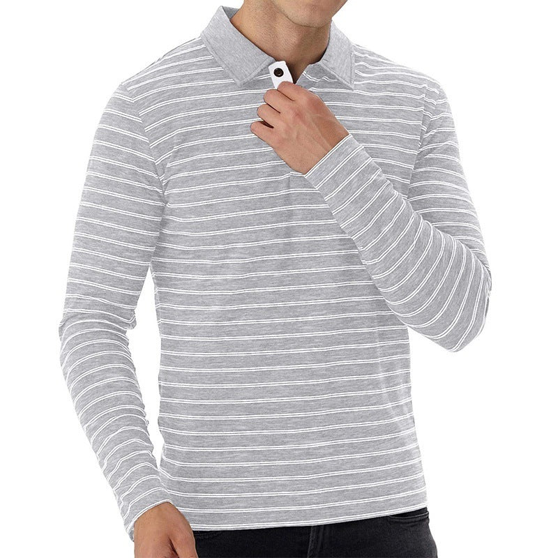 Business Men's Lapel Striped Long-sleeved T-shirt Polo Shirt