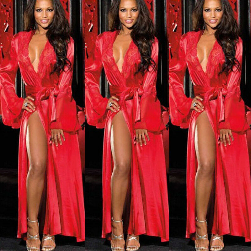 Women Sexy Lingerie Bathrobe Glossy Big Yards Dress