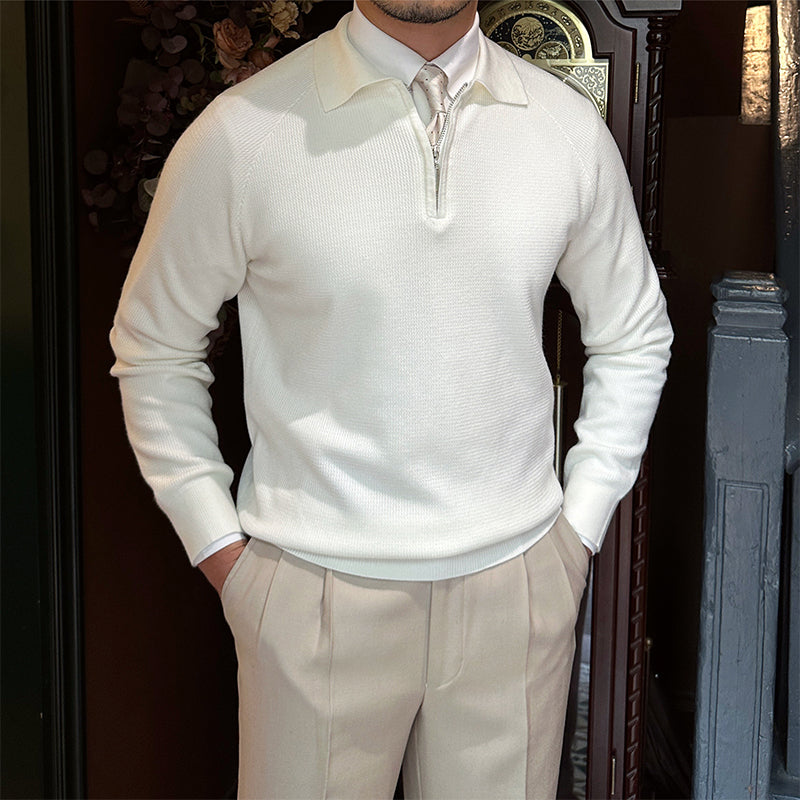 Men's Pullover Long Sleeve Knit Shirt Zipper