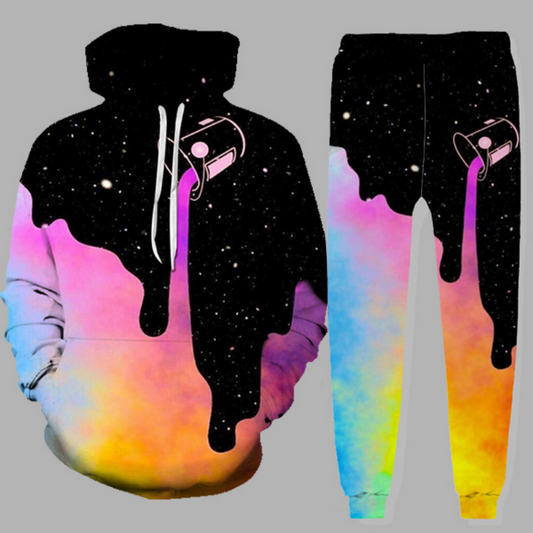 3D Digital Printing Milk Cup Starry Sky Leisure Hooded Sweater Set