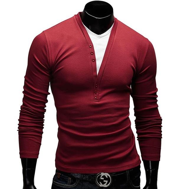 Long Sleeve V-Neck Layered Men T-Shirt