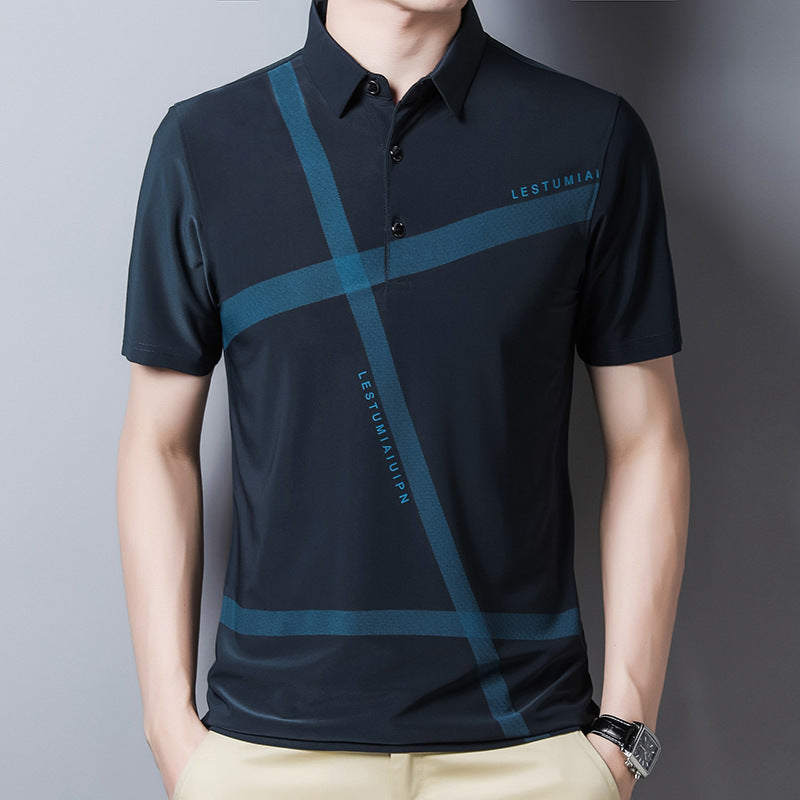 Ice Silk Casual Loose Lapel Half Sleeve Polo Shirt