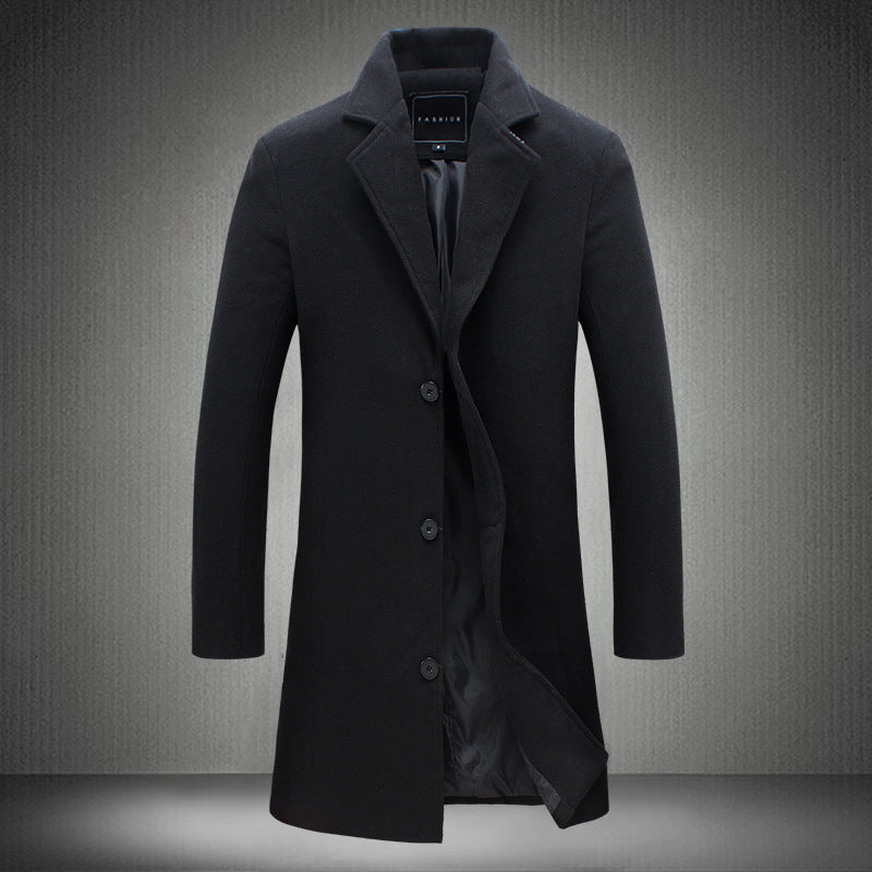 Mens Solid Color Casual Business Woolen Coats