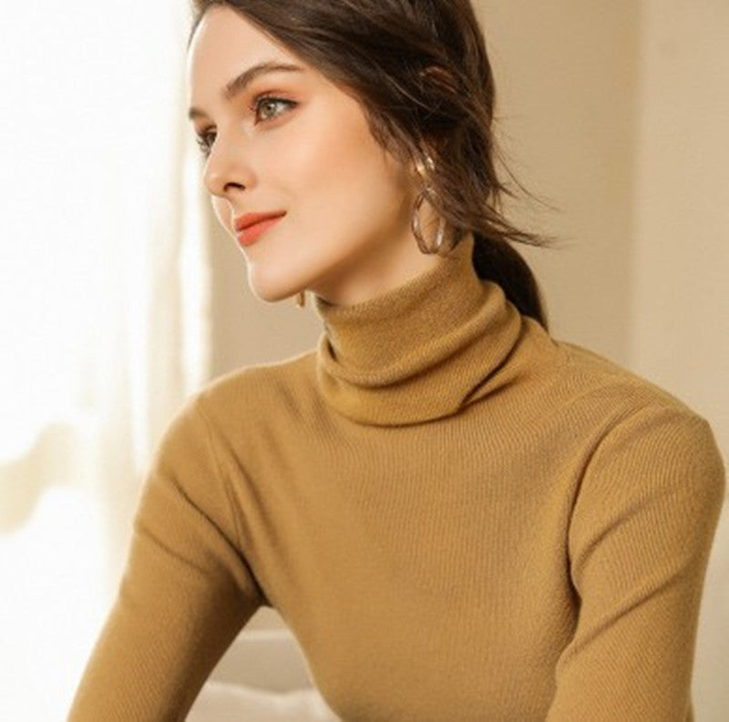 High Neck Cashmere Sweater Women Short Slim Fit