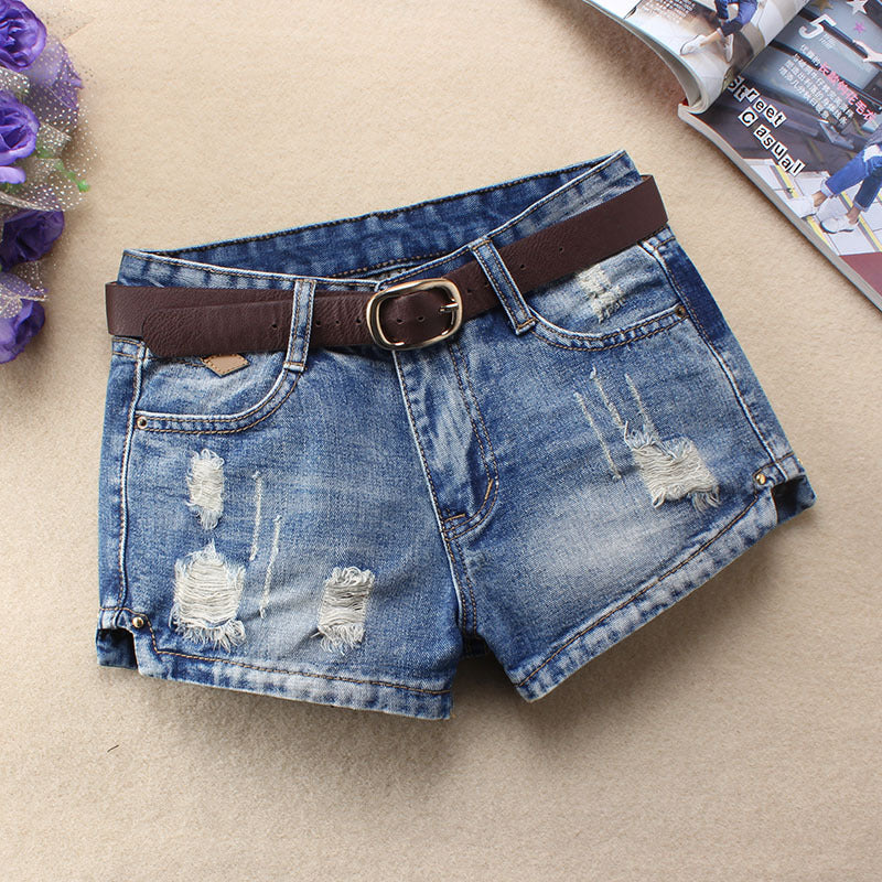 Women Denim Shorts Mini Rivet Holes Jeans Low Waist