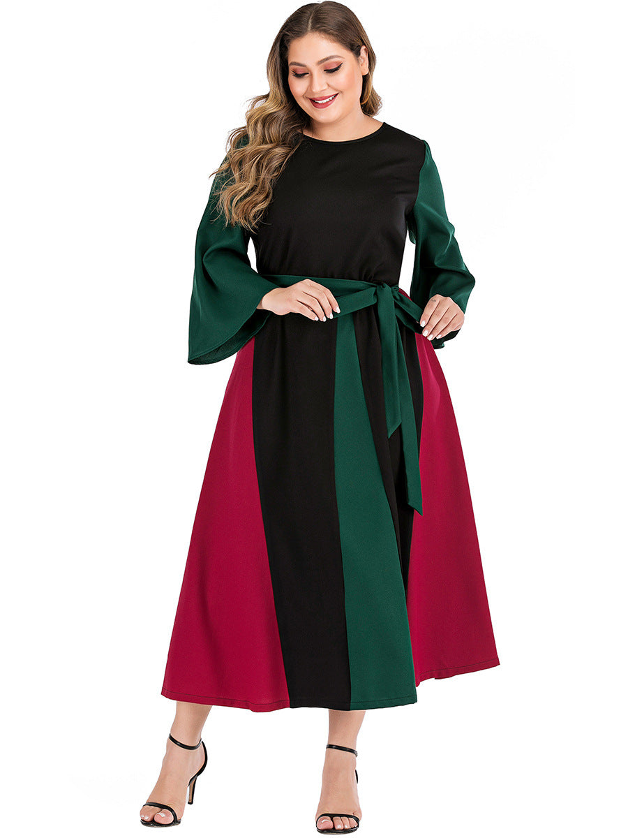 Plus size women's contrast stitching dress