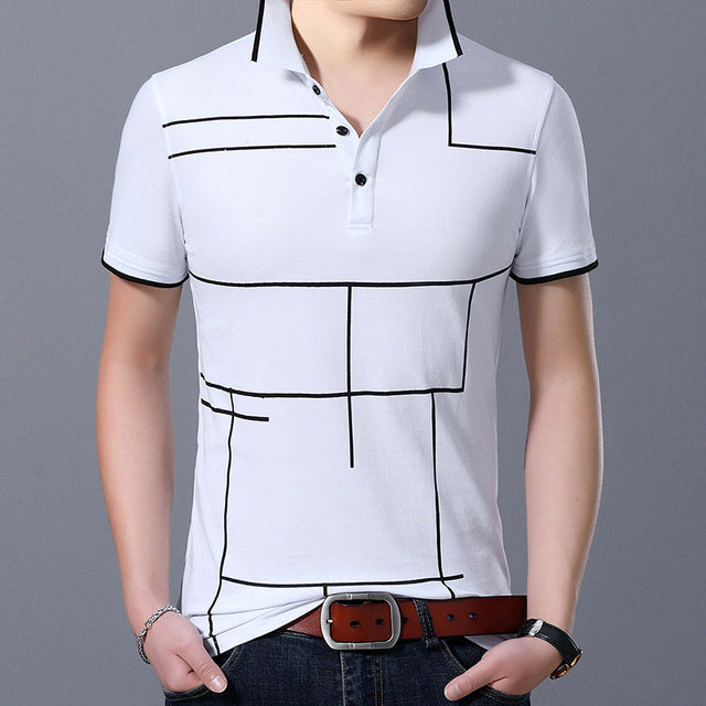 Polo Shirt Men's Plaid Top Grade Summer