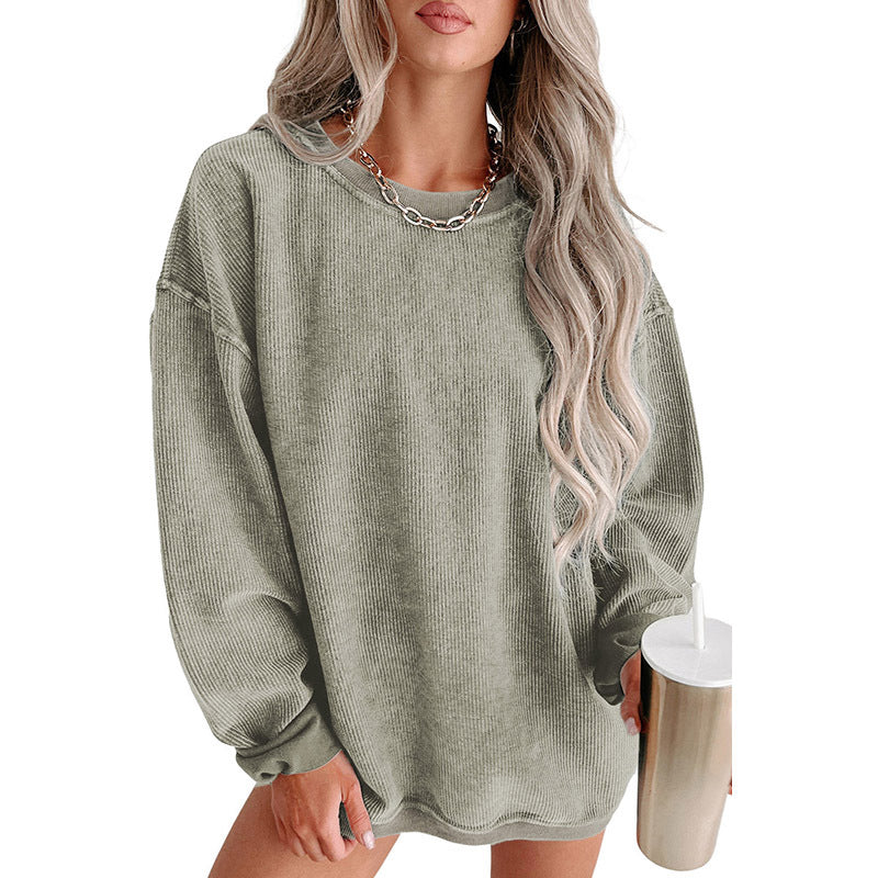 Leisure Style Oversize Solid Color Pullover Thread