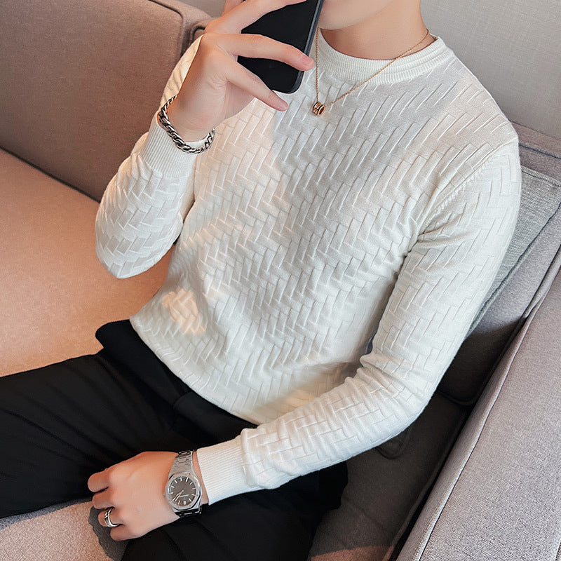 New Jacquard Woven Round Neck Breathable Knitwear Slim Pullover