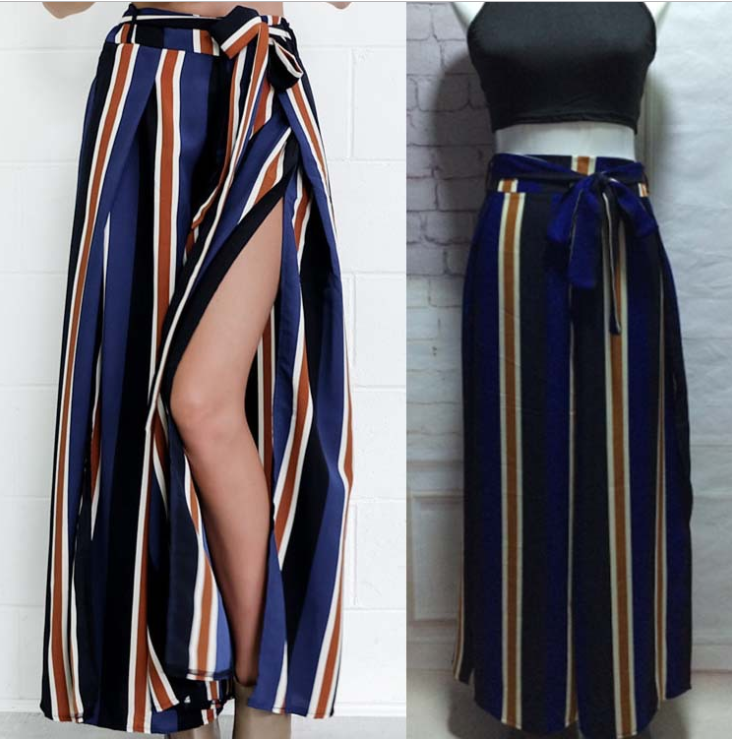 Women's pants fashion striped sexy split wide-leg pants casual pants women